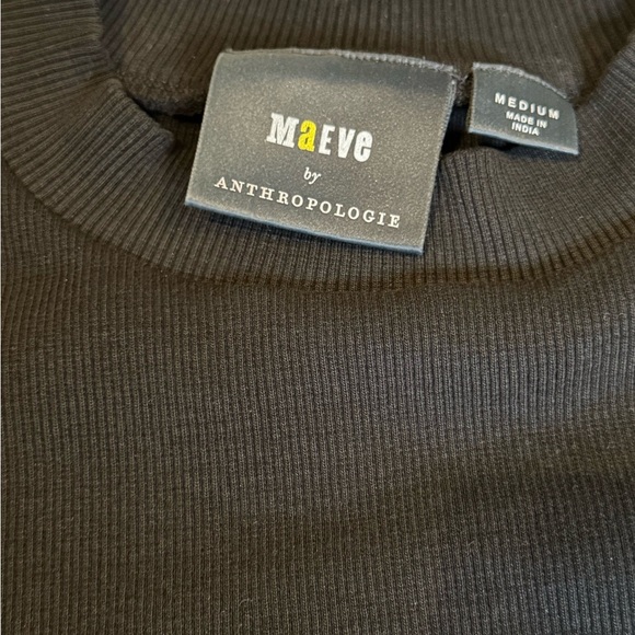 Maeve  by anthropology basic black fitted mock turtleneck ribbed shirt - Picture 2 of 7